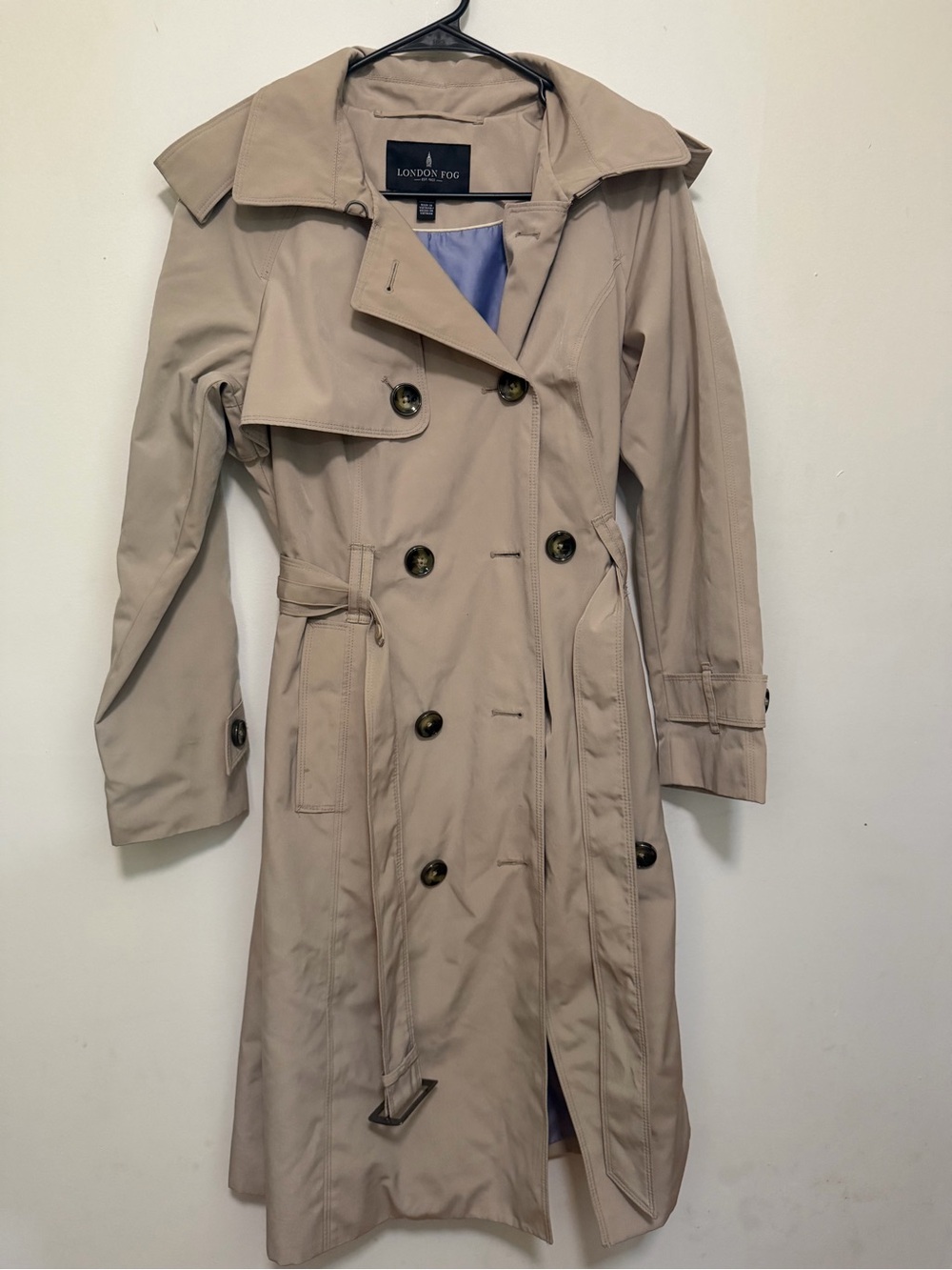 London Fog Women's Light Beige Double-Breasted Trench Coat with Belt